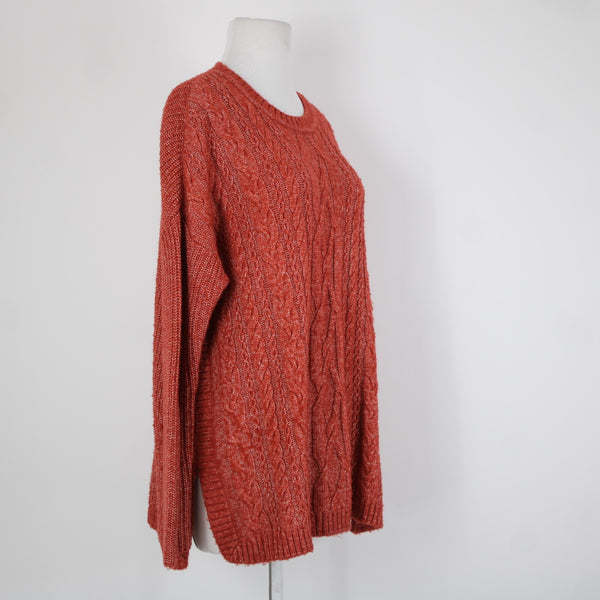 Cabi Sz S Red White Knit Long Sleeve Over Sized Cotton Acrylic Sweater