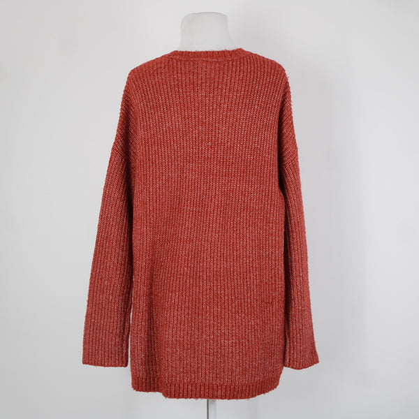 Cabi Sz S Red White Knit Long Sleeve Over Sized Cotton Acrylic Sweater