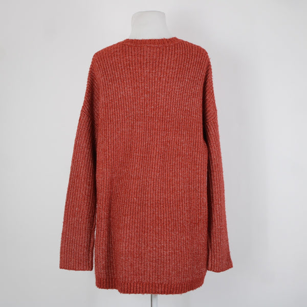 Cabi Sz S Red White Knit Long Sleeve Over Sized Cotton Acrylic Sweater