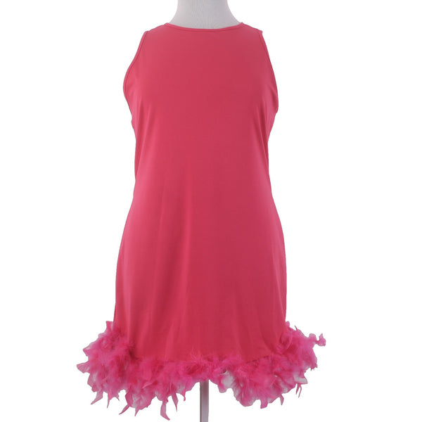 X Plus Dress NEW Sz XL Pink Sleeveless Feathered Bottom Cotton Polyester Dress
