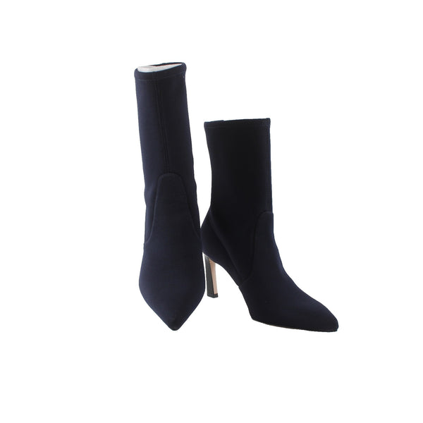 Stuart Weitzman Boots 45432 Sz 9.5 M Navy Blue Pointed Toe Fabric 6" Calf Boots