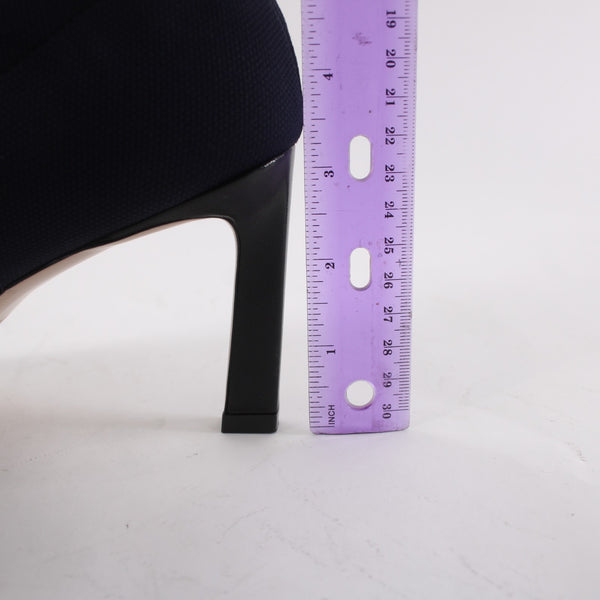 Stuart Weitzman Boots 45432 Sz 9.5 M Navy Blue Pointed Toe Fabric 6" Calf Boots