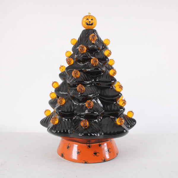 Mr Halloween Ceramic Tree Black Orange Pumpkin 12" Does Not Light Up AS IS