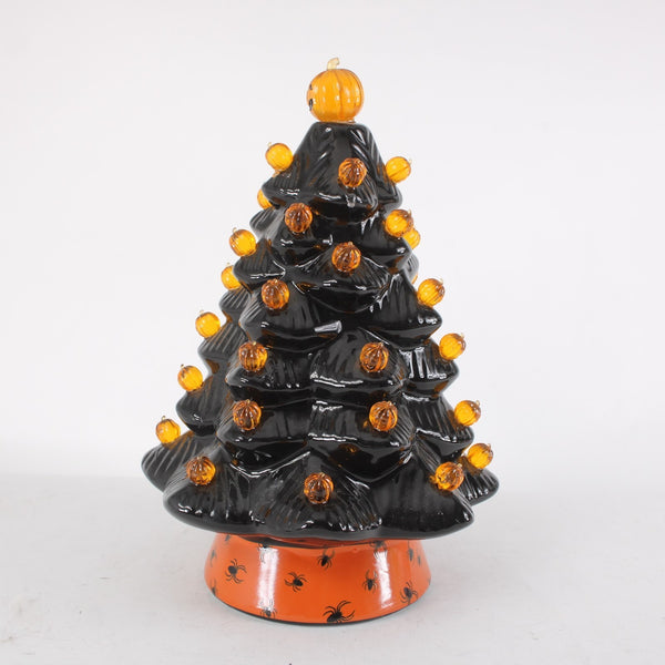 Mr Halloween Ceramic Tree Black Orange Pumpkin 12" Does Not Light Up AS IS