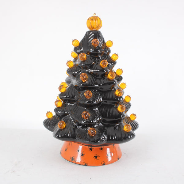 Mr Halloween Ceramic Tree Black Orange Pumpkin 12" Does Not Light Up AS IS