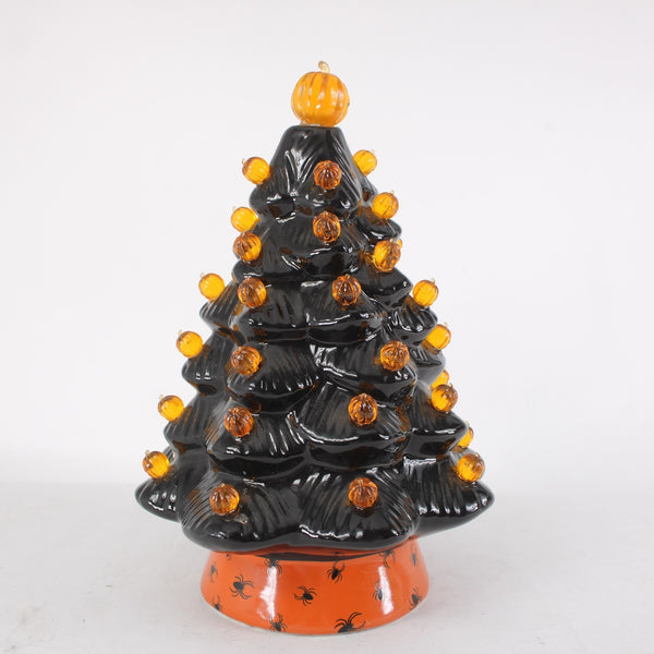 Mr Halloween Ceramic Tree Black Orange Pumpkin 12" Does Not Light Up AS IS