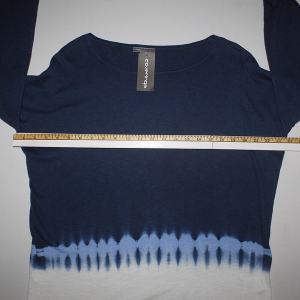 Vince Coverings NEW $194 Sz S Navy Blue Multi Tie Dye Boatneck Cotton Knit Top