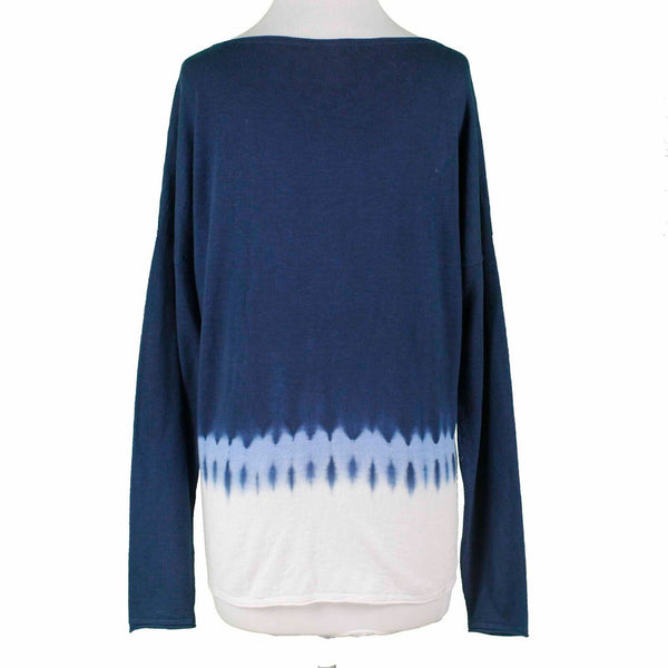Vince Coverings NEW $194 Sz S Navy Blue Multi Tie Dye Boatneck Cotton Knit Top