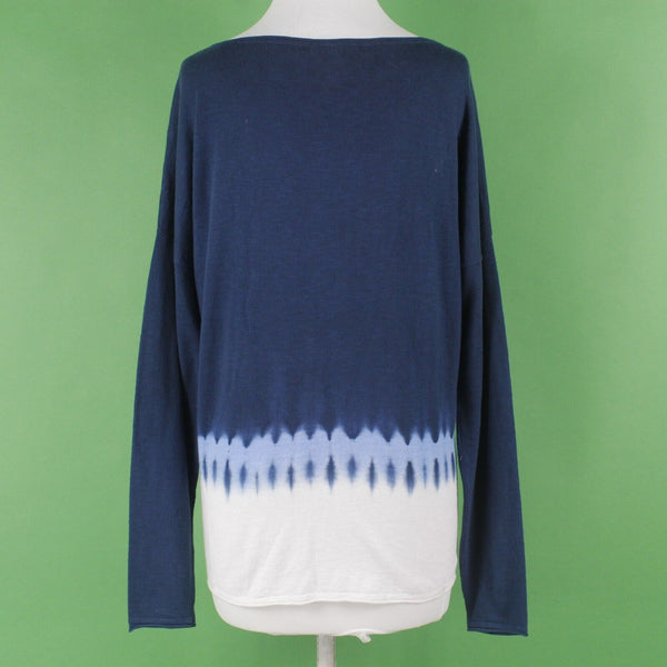 Vince Coverings NEW $194 Sz S Navy Blue Multi Tie Dye Boatneck Cotton Knit Top