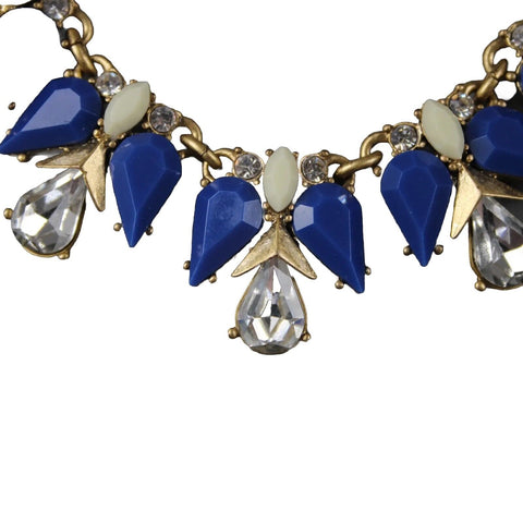 J Crew Goldtone Blue Rhinestones 17" Ext. 2" Statement Necklace