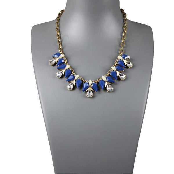J Crew Goldtone Blue Rhinestones 17" Ext. 2" Statement Necklace