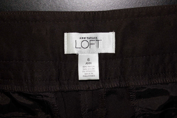 Ann Taylor Sz 6 x 30.5 Brown Rayon Blend Tab Belt Flat Front Trouser Pant