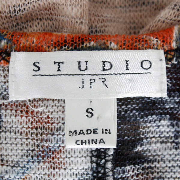 Studio Sz S Aqua Orange Multi Scoop Patch Pockets Asymmetric Poly Blend Knit Top