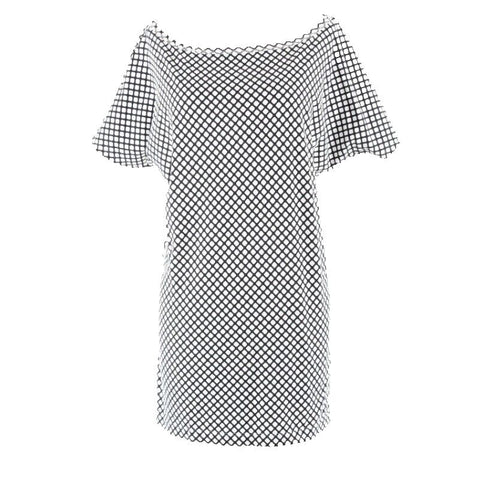 Moda Sz M White Black Boat Neck 100% Cotton Top
