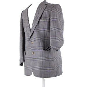 Burberrys Sz 44? Navy Tan White Collared Lined Pockets 2 Button 100% Wool Blazer