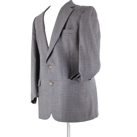 Burberrys Sz 44? Navy Tan White Collared Lined Pockets 2 Button 100% Wool Blazer