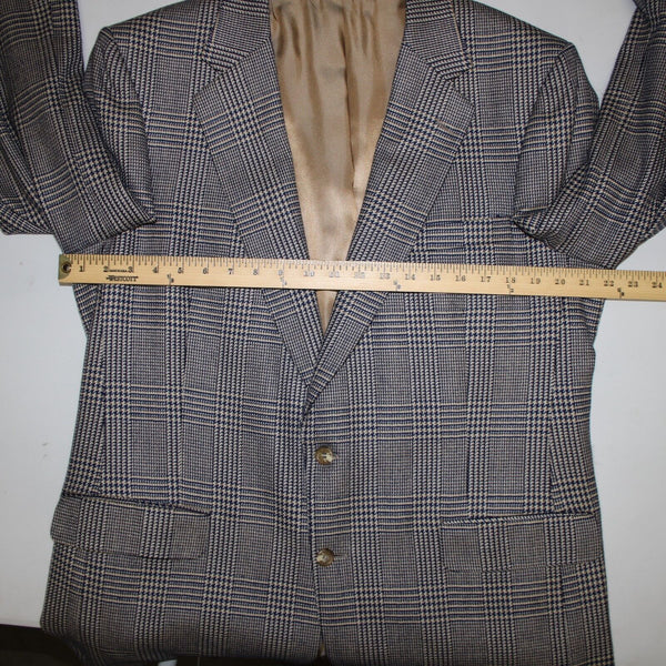 Burberrys Sz 44? Navy Tan White Collared Lined Pockets 2 Button 100% Wool Blazer