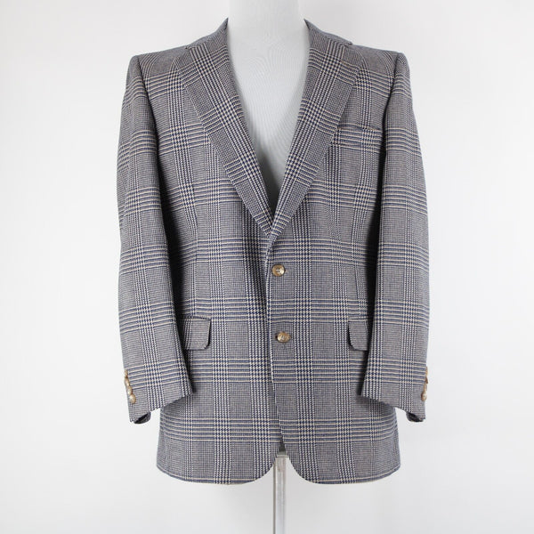 Burberrys Sz 44? Navy Tan White Collared Lined Pockets 2 Button 100% Wool Blazer