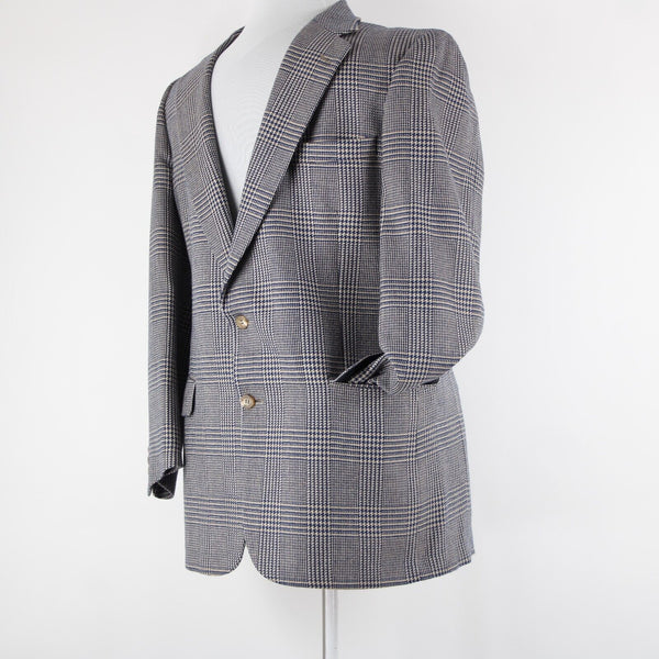 Burberrys Sz 44? Navy Tan White Collared Lined Pockets 2 Button 100% Wool Blazer