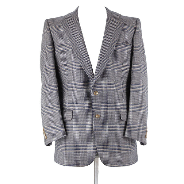Burberrys Sz 44? Navy Tan White Collared Lined Pockets 2 Button 100% Wool Blazer
