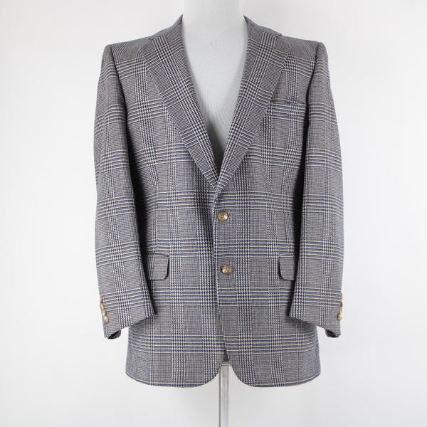 Burberrys Sz 44? Navy Tan White Collared Lined Pockets 2 Button 100% Wool Blazer