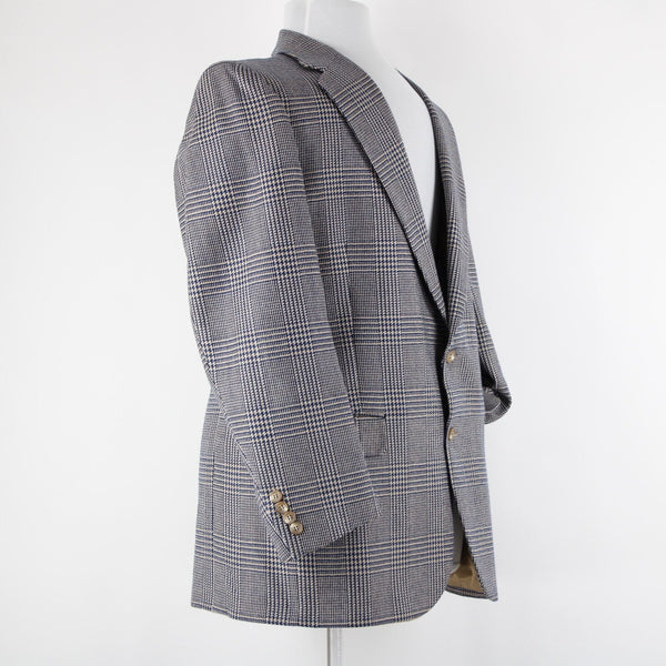 Burberrys Sz 44? Navy Tan White Collared Lined Pockets 2 Button 100% Wool Blazer