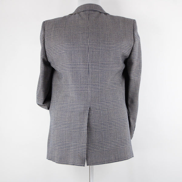 Burberrys Sz 44? Navy Tan White Collared Lined Pockets 2 Button 100% Wool Blazer
