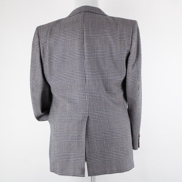 Burberrys Sz 44? Navy Tan White Collared Lined Pockets 2 Button 100% Wool Blazer