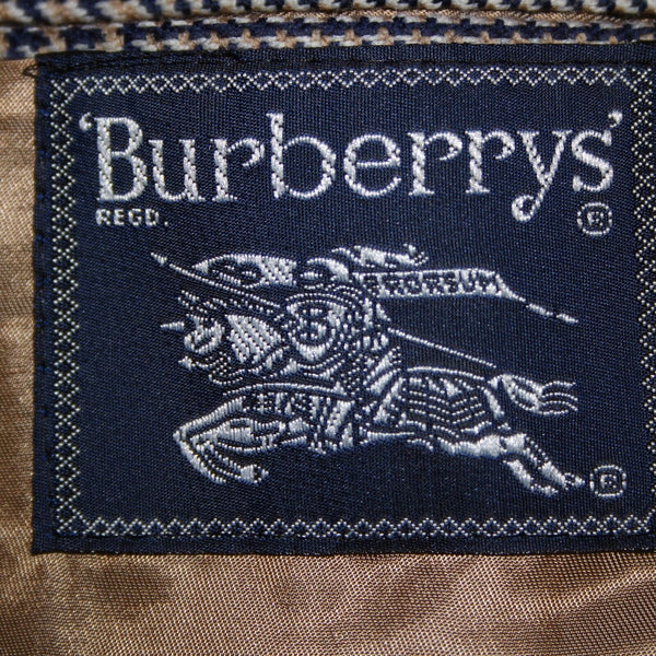 Burberrys Sz 44? Navy Tan White Collared Lined Pockets 2 Button 100% Wool Blazer