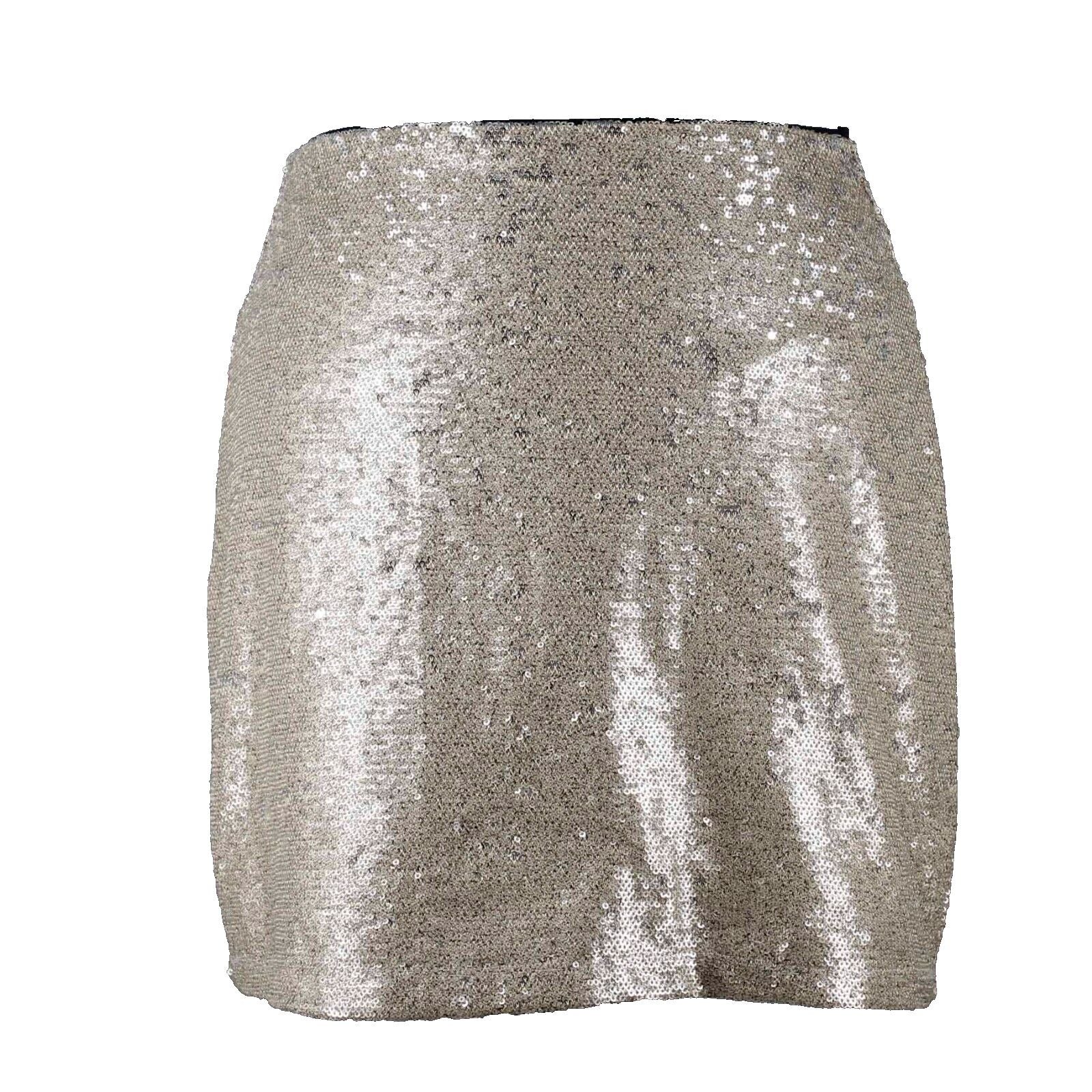 Forever 21 Sz M Gold Sequin Zip Lined 100% Polyester Short Skirt