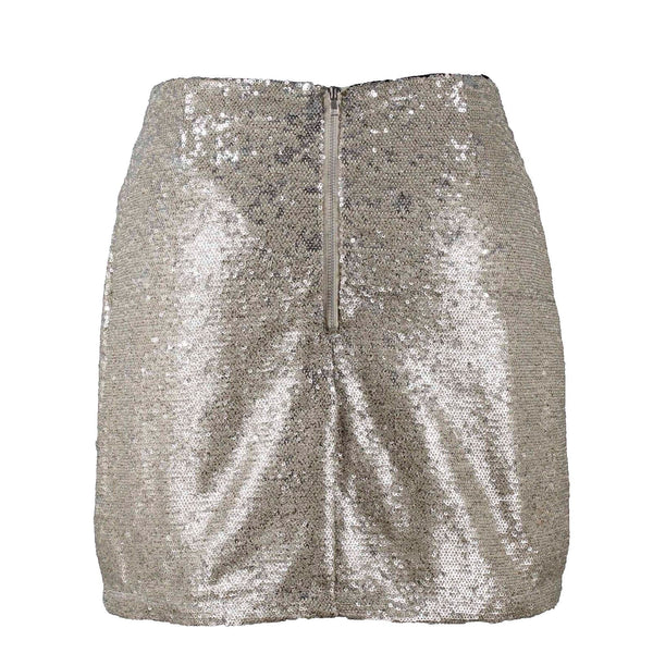 Forever 21 Sz M Gold Sequin Zip Lined 100% Polyester Short Skirt