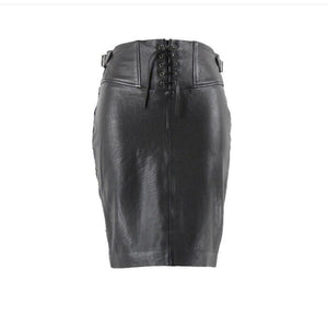 Set NEW Sz 2 Black Straight Corset Lace Front Sides Zip Back Leather Skirt
