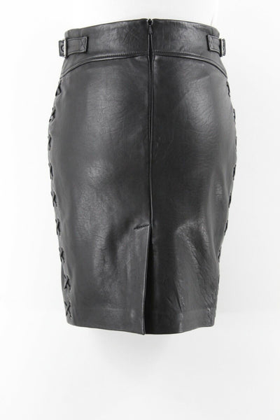 Set NEW Sz 2 Black Straight Corset Lace Front Sides Zip Back Leather Skirt