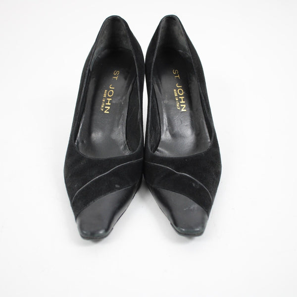 St John Sz 39 Black Closed Toe Fabric Upper Leather Inner AS IS 3.5" Heel