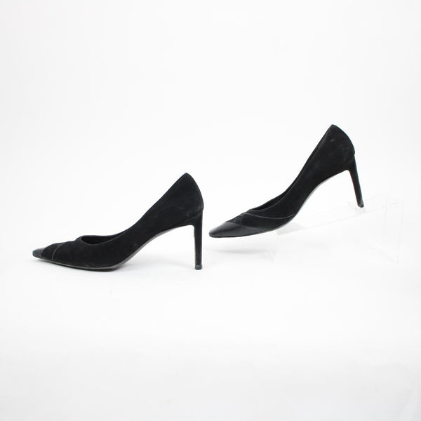 St John Sz 39 Black Closed Toe Fabric Upper Leather Inner AS IS 3.5" Heel
