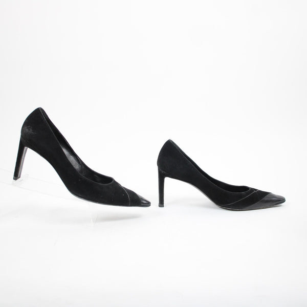 St John Sz 39 Black Closed Toe Fabric Upper Leather Inner AS IS 3.5" Heel