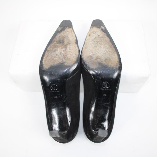 St John Sz 39 Black Closed Toe Fabric Upper Leather Inner AS IS 3.5" Heel