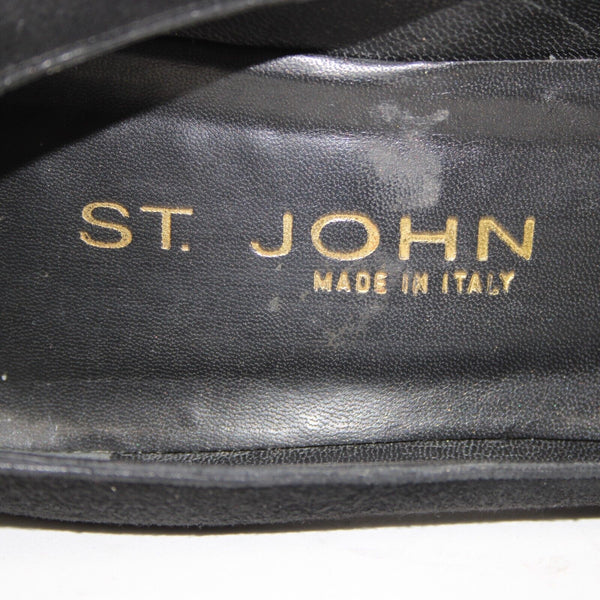 St John Sz 39 Black Closed Toe Fabric Upper Leather Inner AS IS 3.5" Heel