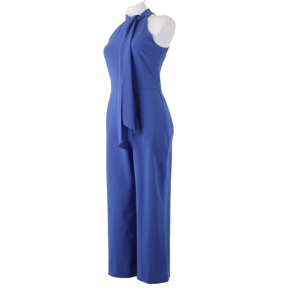 Vince Camuto Jumpsuit Sz 4 x 25 Blue Collared Tie Pockets Poly Spandex Jumpsuit