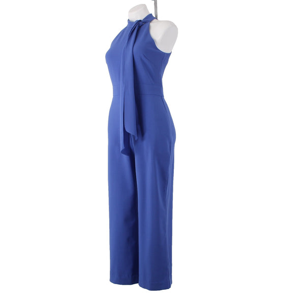 Vince Camuto Jumpsuit Sz 4 x 25 Blue Collared Tie Pockets Poly Spandex Jumpsuit