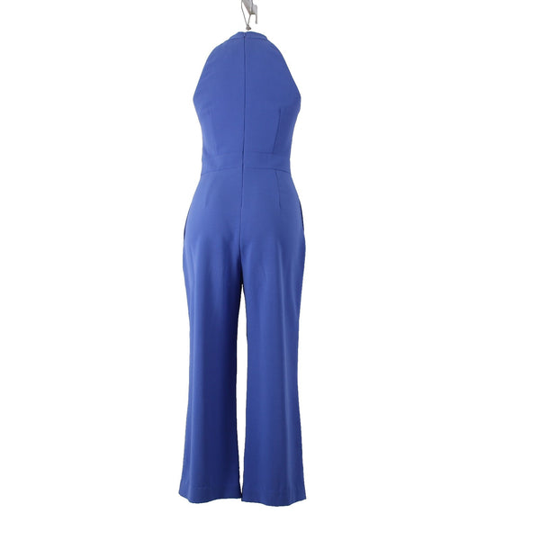 Vince Camuto Jumpsuit Sz 4 x 25 Blue Collared Tie Pockets Poly Spandex Jumpsuit