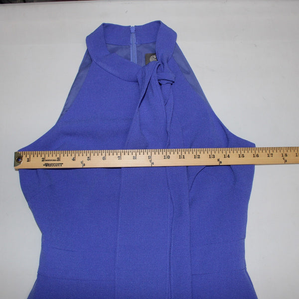 Vince Camuto Jumpsuit Sz 4 x 25 Blue Collared Tie Pockets Poly Spandex Jumpsuit