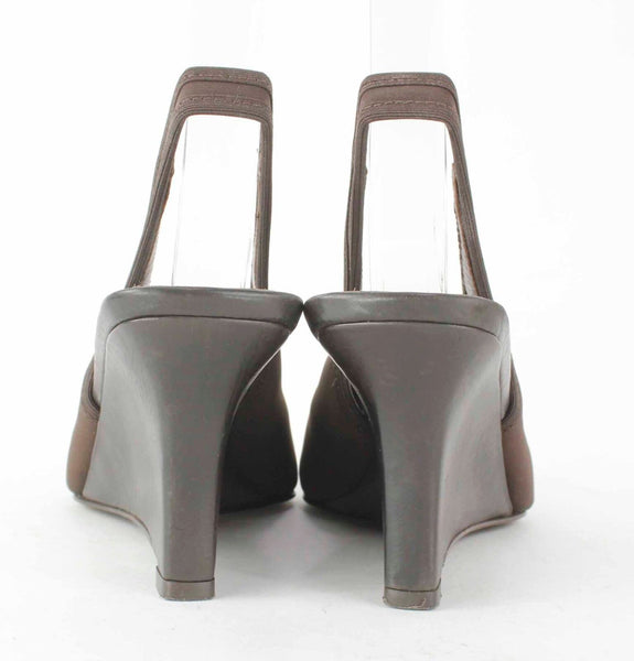 Donald Pliner Sz 8 Brown Crepe Elastic Open Toe Slingback 3" Wedge Heel