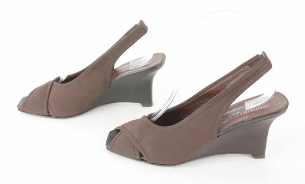 Donald Pliner Sz 8 Brown Crepe Elastic Open Toe Slingback 3" Wedge Heel
