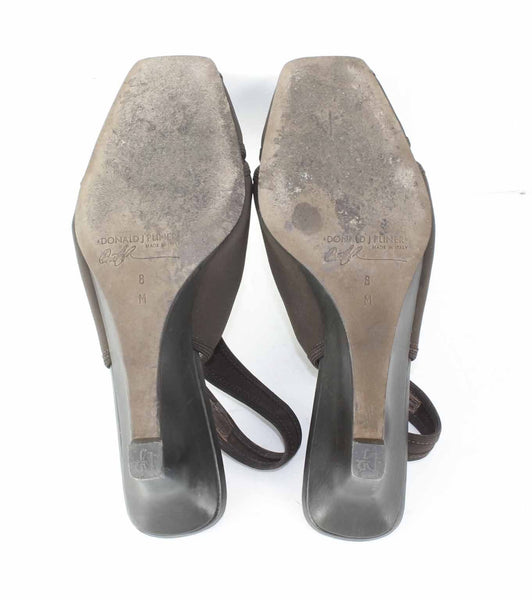 Donald Pliner Sz 8 Brown Crepe Elastic Open Toe Slingback 3" Wedge Heel