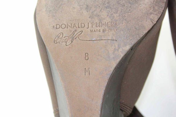 Donald Pliner Sz 8 Brown Crepe Elastic Open Toe Slingback 3" Wedge Heel