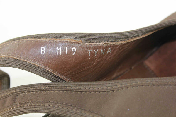Donald Pliner Sz 8 Brown Crepe Elastic Open Toe Slingback 3" Wedge Heel