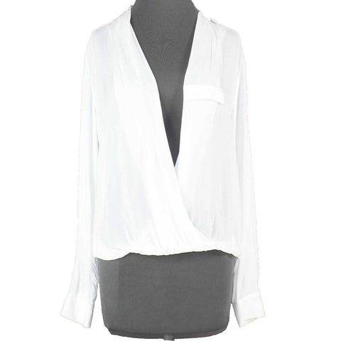 WHBM NEW $78 Sz 4 White Artist Draped Front Hi Lo Epaulets 100% Viscose Top
