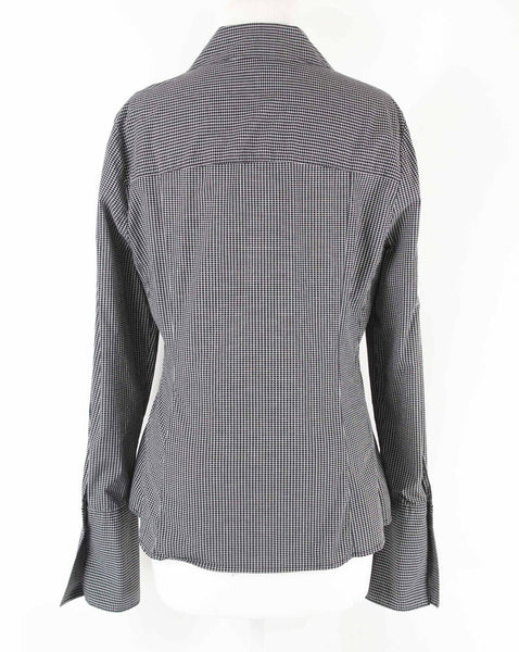 Lane Bryant Sz 16 Black White Check Hidden Button Up Cuffs Cotton Blend Top