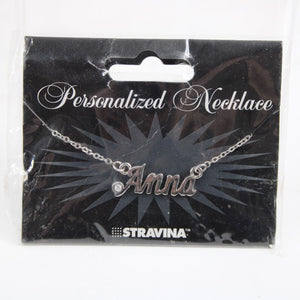 ANNA NEW Name Silvertone Rhinestone 14.5" w 4.5" Multi Ring Ext Necklace